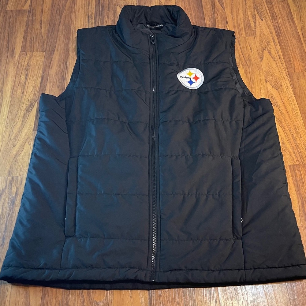 Port Authority Pittsburgh Steelers Puffer Vest Mens XL Black Acrisure Insulated